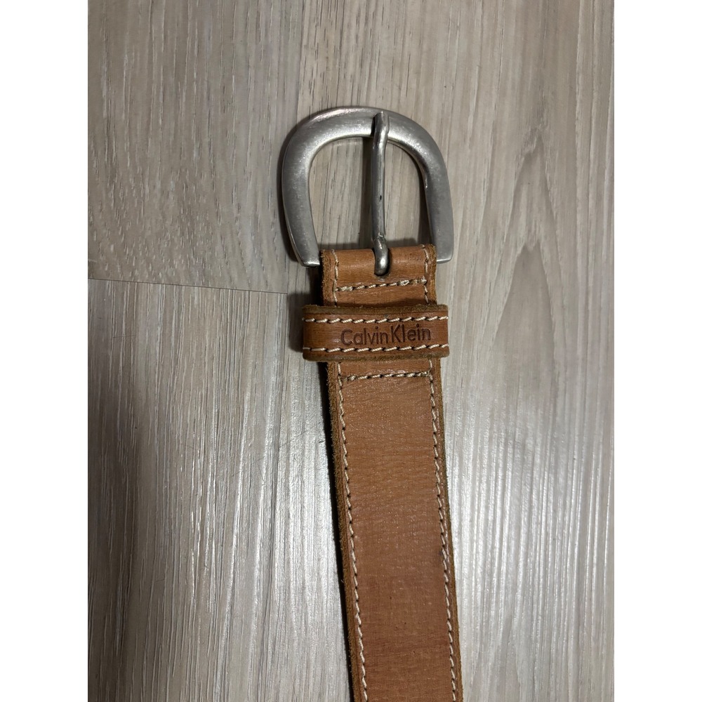Calvin Klein Jeans Tan Leather Belt Silver Buckle Grommet Detail 450783C Size S